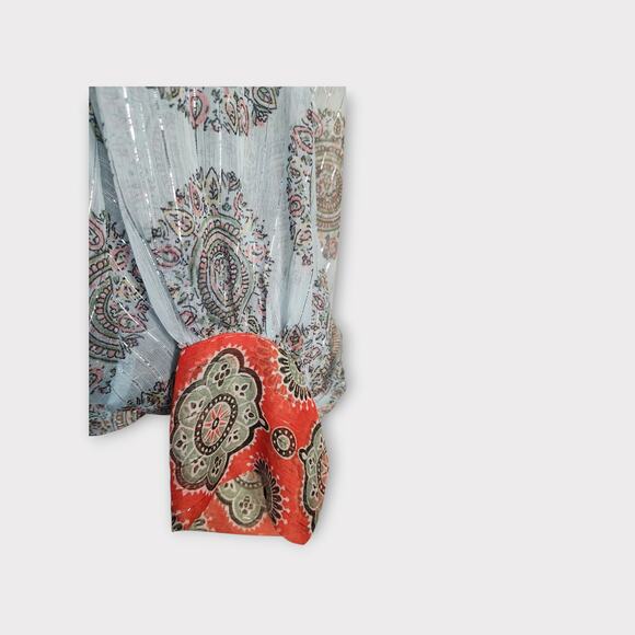 Free People Womens Kantha Shimmer Tie Front Sheer Boho Kimono O/S Festival - Picture 4 of 9